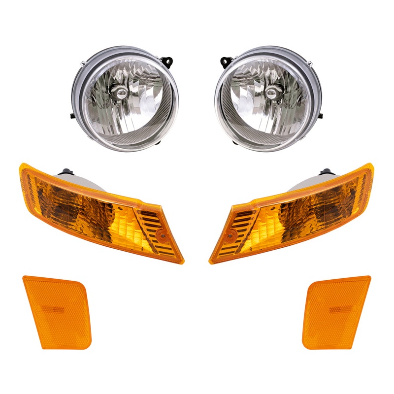 Brock Replacement Headlights with Park Signal and Side Marker Lights Compatible with 2005 2006 2007 Liberty