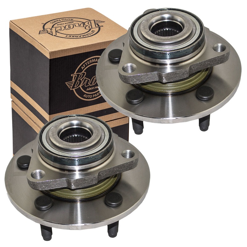 Brock Replacement Pair Set Front Wheel Hubs with Bearings Compatible with 2002-2005 1500 Pickup Truck with 2-Wheel ABS 68081028AA