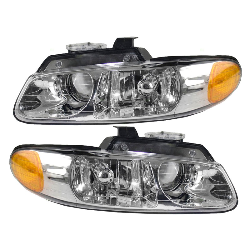 Brock Replacement Set Driver and Passenger Headlights Compatible with 1996-2000 Caravan Town & Country Voyager Van with Quad Lamps
