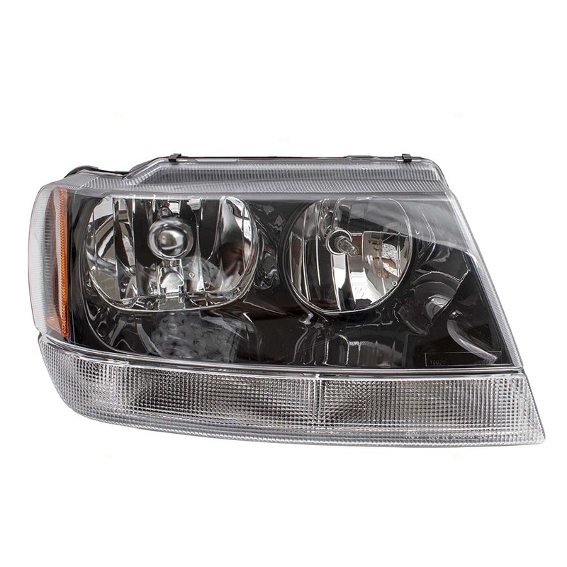 Brock Replacement Passenger Headlight Smoked Bezel with Clear Park Lamp Compatible with 1999-2004 Grand Cherokee 55155128AJ