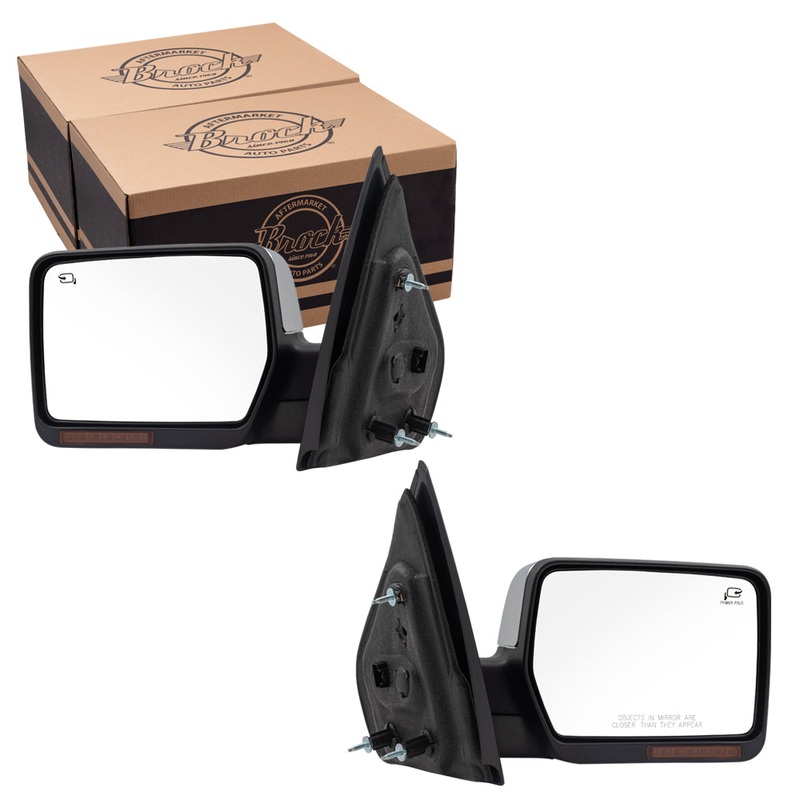 BROCK Pair Power Mirrors Replacement for 2007-2008 Ford F-150 Pickup Truck Driver and Passenger Set Chrome Pedestal Type Power Folding Heated Signal Memory Puddle Lamp 8L3Z17683AA 8L3Z17682AA
