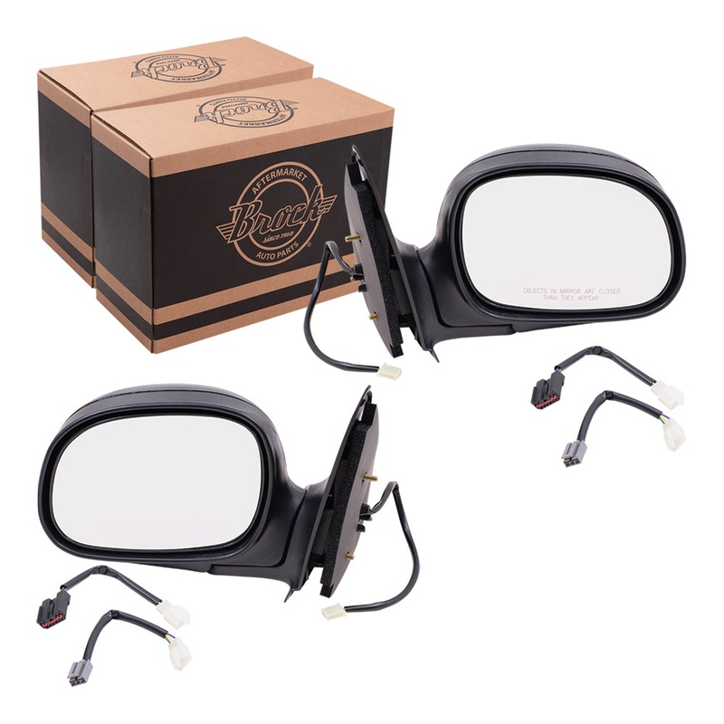 Brock Aftermarket Replacement Pair of Power Mirror Paint To Match Cap Black Without Heat-Signal With Adapter Set Compatible With 1997-2003 Ford F-150 Standard Cab/Extended Cab – Does Not Fit SuperCrew