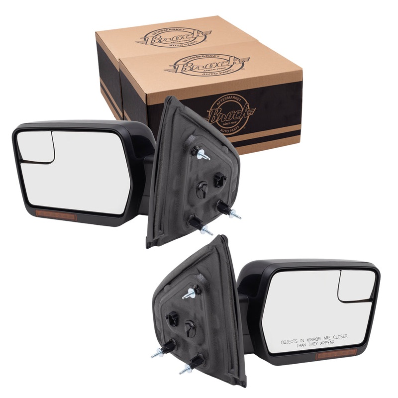 Brock Replacement Driver and Passenger Side Pedestal Type Power Mirrors Paint to Match Black with Heat, Signal, Memory, Reflector, Spotter Glass and Manual Folding Compatible with 2009-2014 F-150