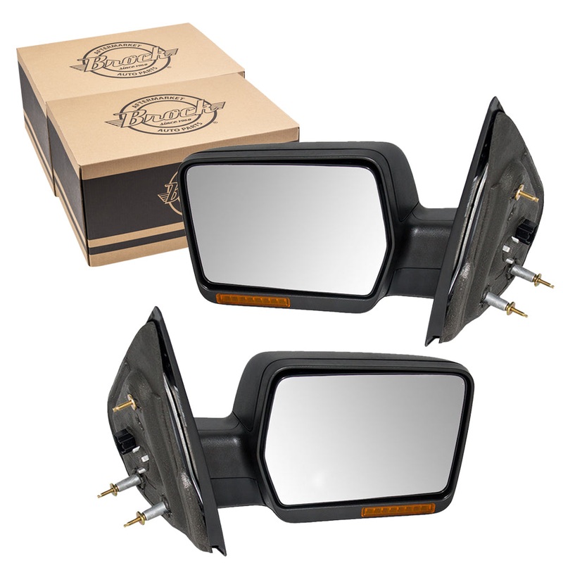 Brock Replacement Driver and Passenger Side Pedestal Type Power Mirrors Textured Black with Heat, Signal and Manual Folding without Memory, Puddle Light or Auto Dim Compatible with 2007-2008 F-150