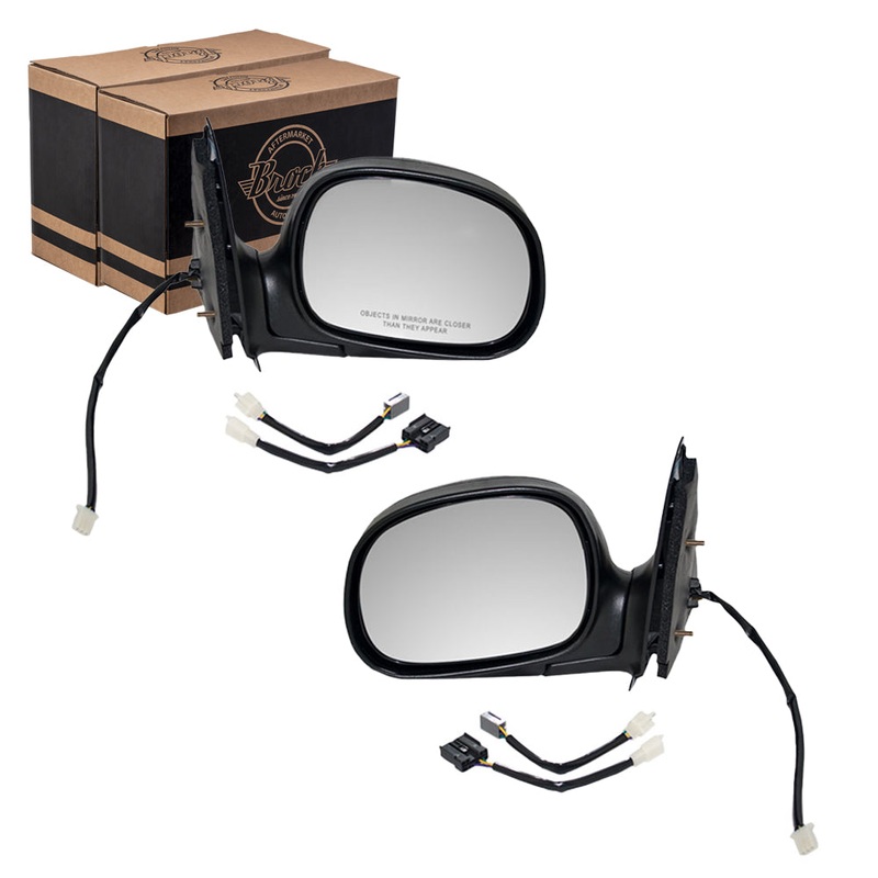 Brock Replacement Driver and Passenger Side Power Mirrors Textured Black Foldaway without Heat or Signal with Adapter Compatible with 1997-2002 F-150/F-250 Light Duty EXCLUDING Crew Cab