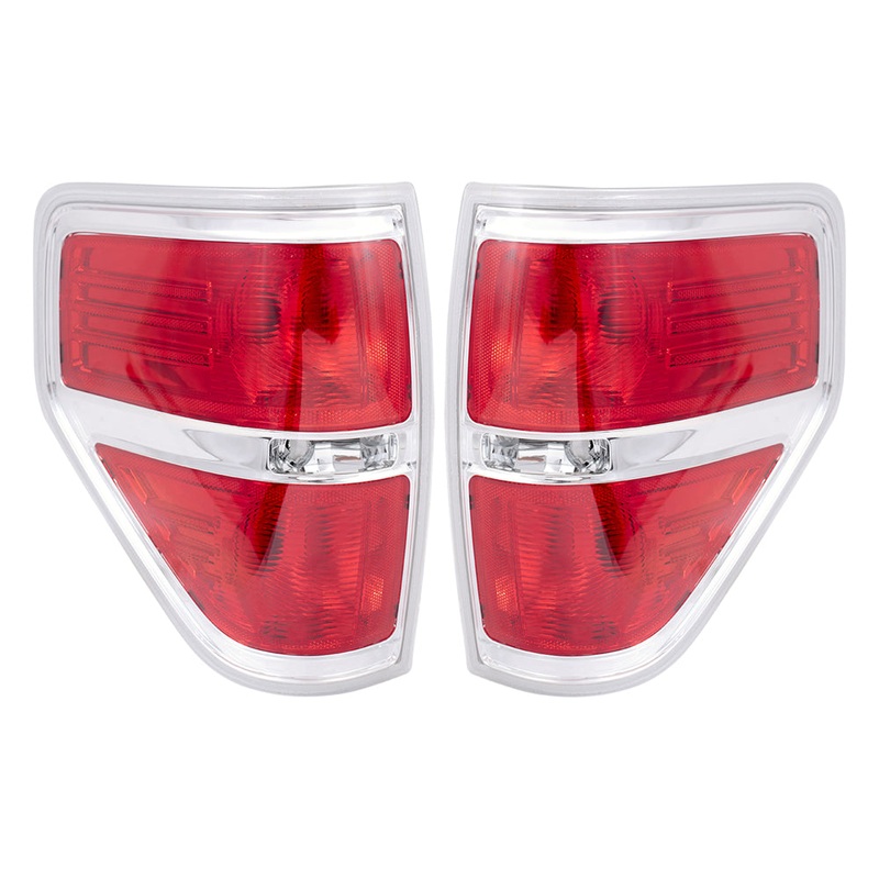 Brock Replacement Driver and Passenger Taillights Tail Lamps with Chrome Trim Compatible with 2009-2014 F150 Styleside Pickup Truck