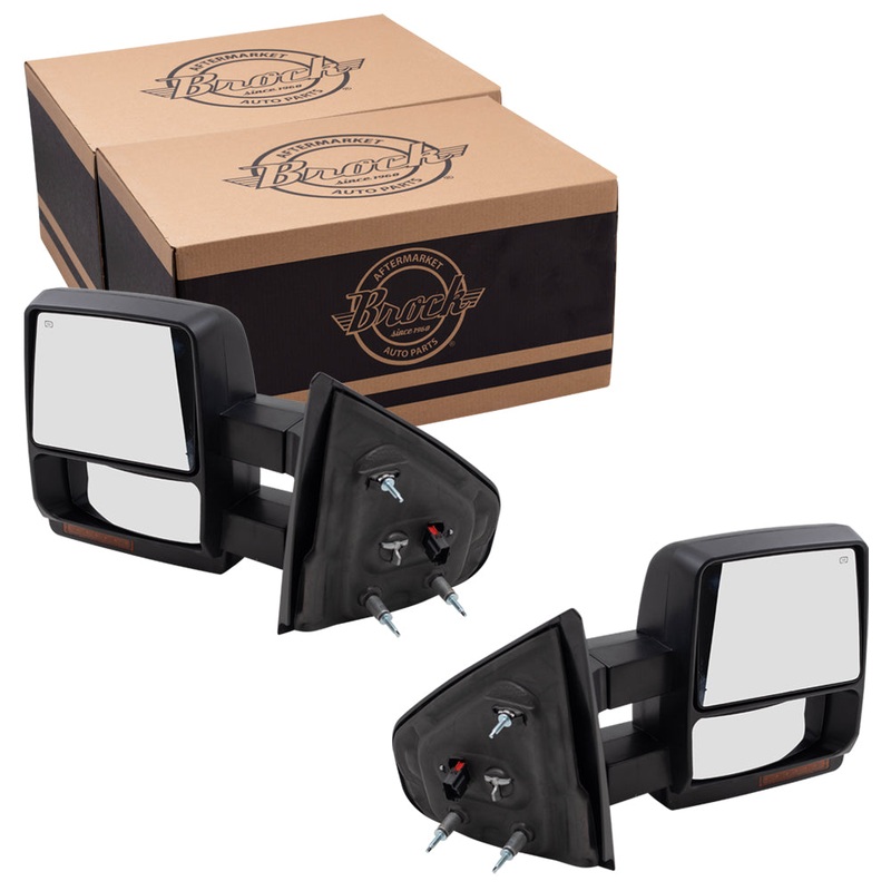 Pair Set Power Tow Mirrors Heated Signal Puddle Lamp Telescopic Dual Arms Replacement for Ford F-150 Pickup Truck 7L3Z17683AE 7L3Z17682AE