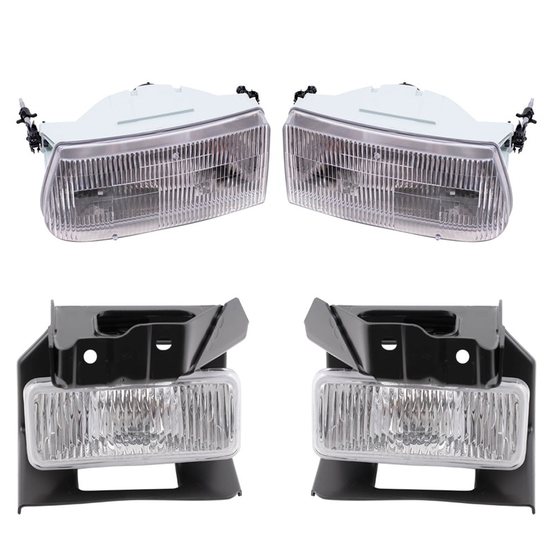 Brock Aftermarket Replacement Driver Left Passenger Right Halogen Headlight And Fog Light With Bracket 4 Piece Set Compatible with 1995-1998 Ford Explorer Except Limited