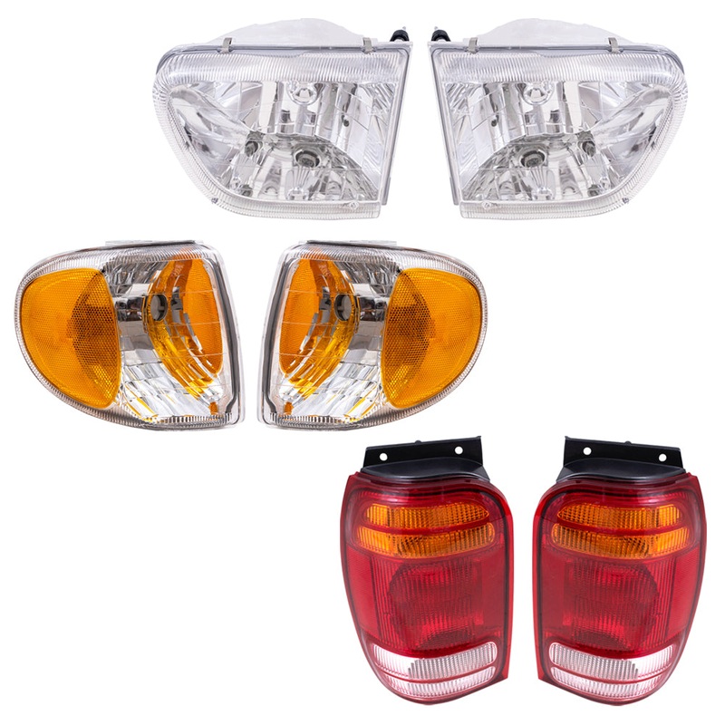 Brock Aftermarket Replacement Driver Left Passenger Right Headlight-Park/Signal Light-Tail Light 6 Piece Set Compatible with 1998-2001 Mercury Mountaineer