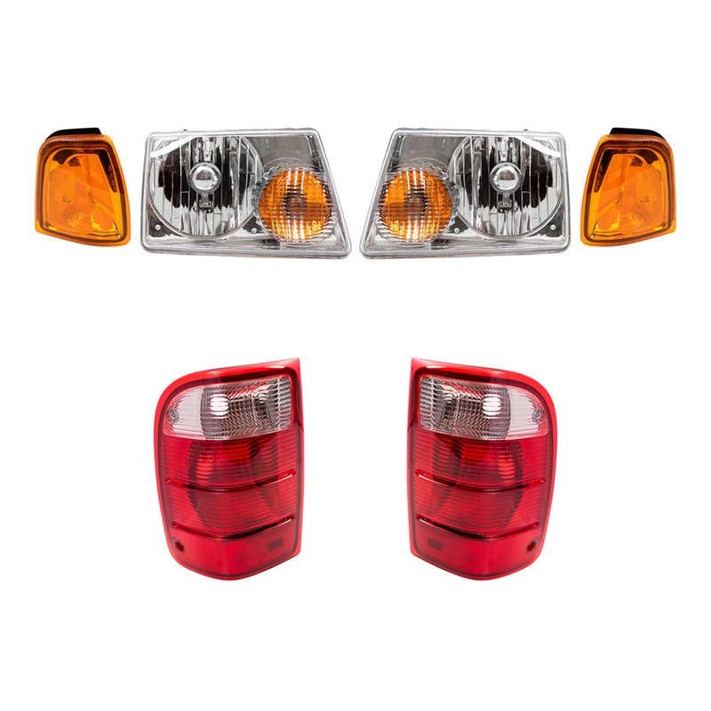 Brock Replacement 6 Pc Headlights, Tail Lights and Park Signal Lamps Set Compatible with 2001-2005 Ranger
