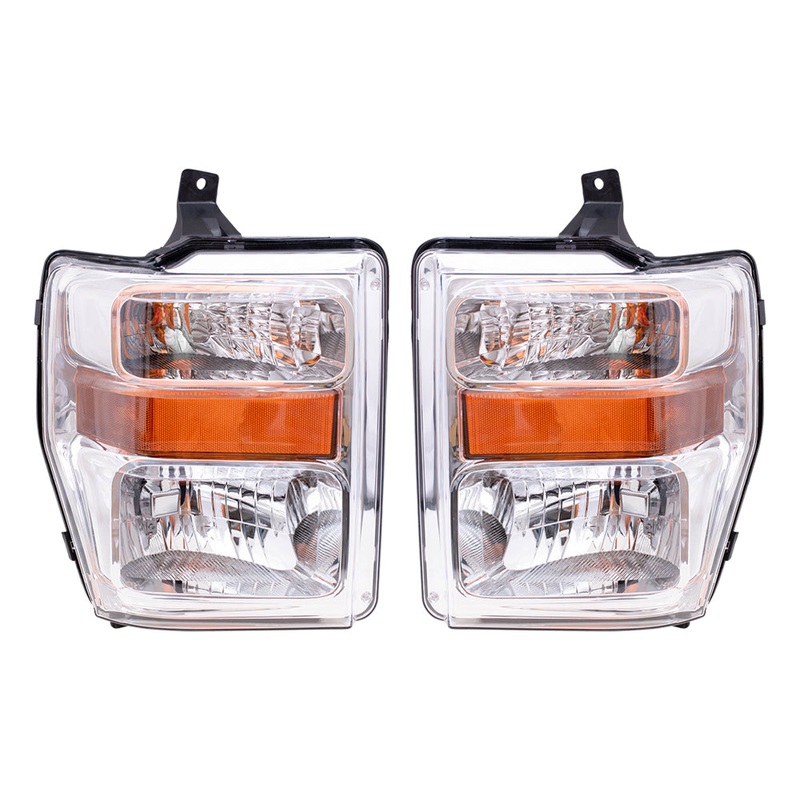 Brock Replacement Driver and Passenger Composite Headlights with Chrome Bezel Compatible with Pickup Truck 7C3Z 13008 BA 7C3Z13008AA
