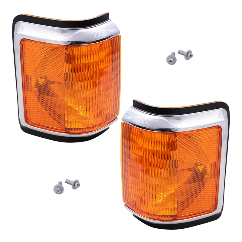 Brock Replacement Driver and Passenger Park Signal Corner Marker Light Lamp with Chrome Trim Compatible with 1987-1991 Pickup Truck Bronco E9TZ 13201 E E9TZ 13200 E