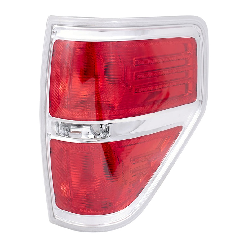 Brock Replacement Passengers Taillight Tail Lamp with Chrome Trim Compatible with 2009-2014 F150 Styleside Pickup Truck AL3Z13404A