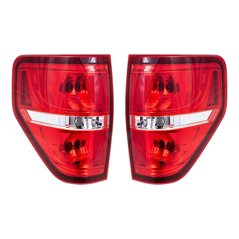 Brock Replacement Performance Set Tail Lights Tail Lamp Units w/ Red Trim Smoked Compatible with 09-14 F-150 Styleside Pickup Truck