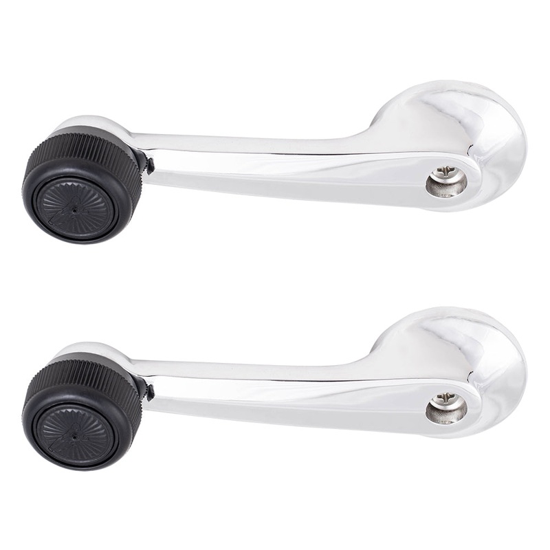 79-93 Ford Mustang Manual Front Set Window Crank Chrome Handles w/ Black Knob
