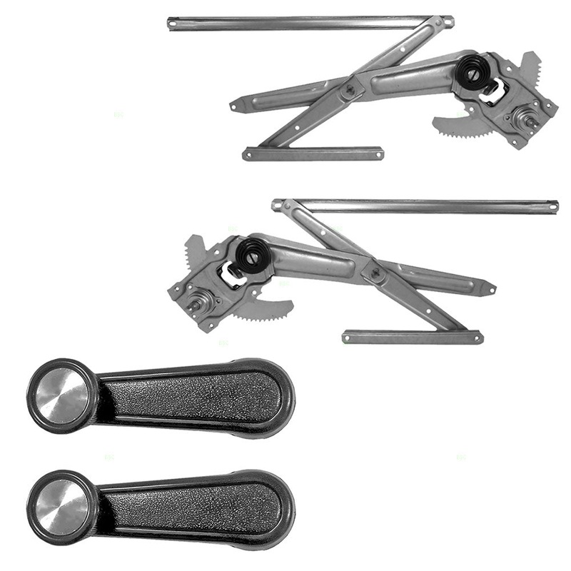 Brock Replacement 4 Pc Set Manual Window Regulators w/Black + Chrome Crank Handles Compatible with Pickup 79-04 Truck w/out Vent Window 6980289107 6980189107