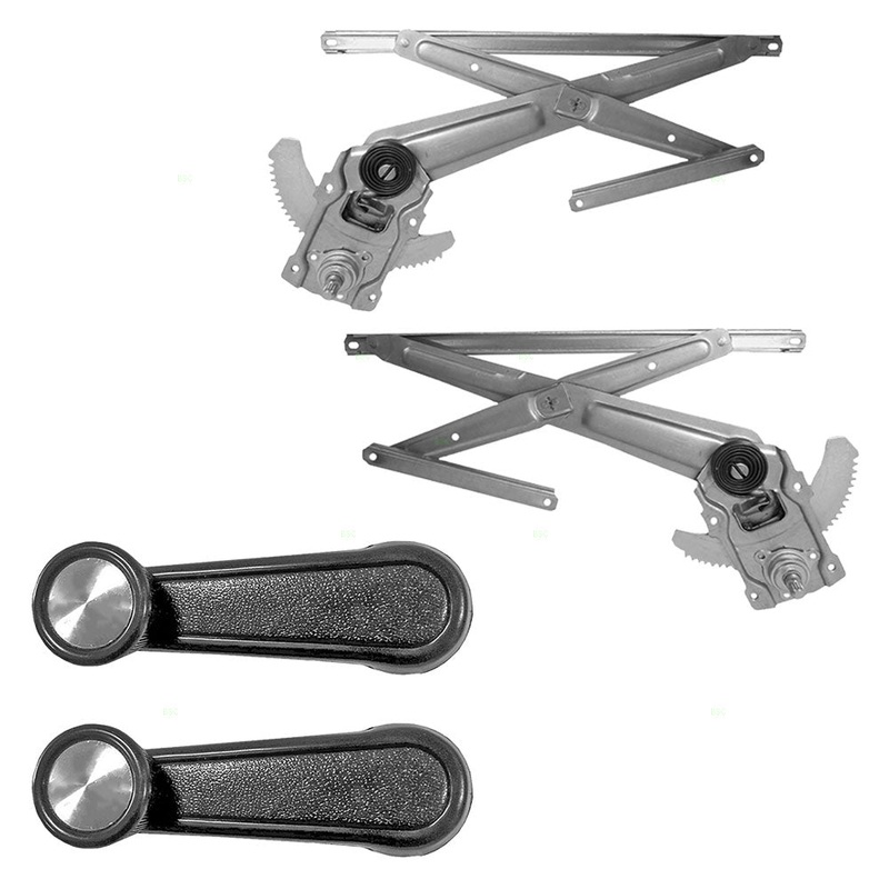 Brock Replacement 4 Pc Set of Front Manual Window Regulators & Crank Handles Compatible with 79-04 SUV Pickup Truck w/out Vent window 6980235010 6980135010