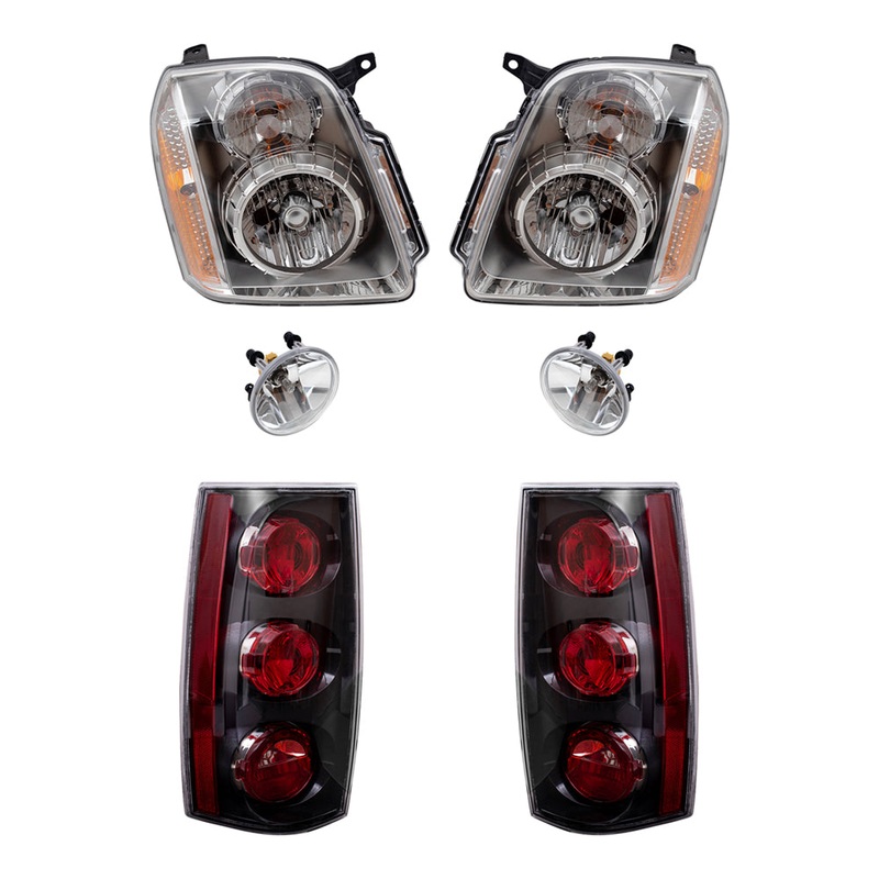 Brock Aftermarket Replacement Part Driver and Passenger Side Halogen Combination Headlight Assemblies, Fog Light Assemblies without Bezel, & Tail Lights Set Compatible with 2008-2013 GMC Yukon Denali