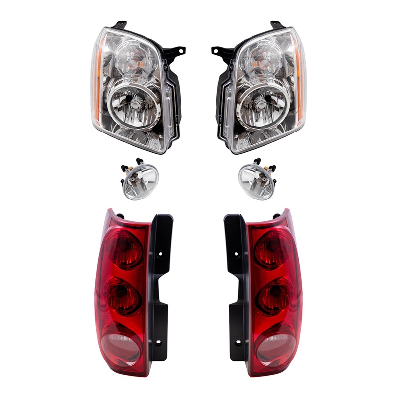 Brock Aftermarket Replacement Part Driver & Passenger Side Halogen Combination Headlight Assemblies, Fog Light Assemblies without Bezel, & Tail Light Assemblies Set Compatible with 2007-2014 GMC Yukon