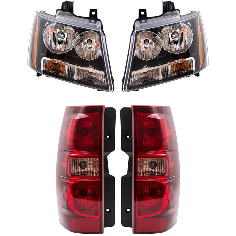 Brock Replacement 4 Pc Set Headlights with Tail Lights Driver and Passenger Set Compatible with 2007-2014 Tahoe