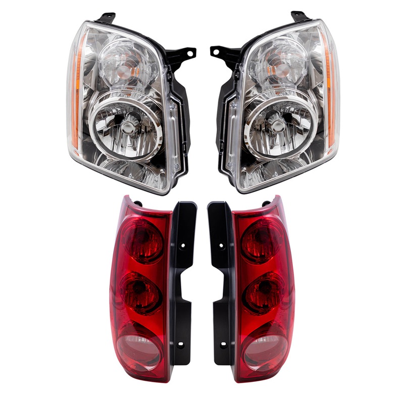 Brock Replacement Driver and Passenger Halogen Combination Headlight Assemblies and Tail Light Assemblies without Black Housing 4 Piece Set Compatible with 2007-2014 GMC Yukon