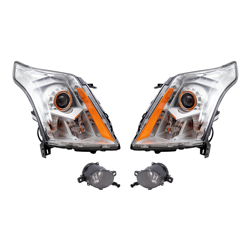 Brock Replacement Driver and Passenger Side Halogen Combination Headlight and Fog Light Assemblies 4 Piece Set Compatible with 2010-2013 SRX