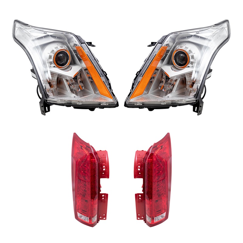 Brock Replacement Driver and Passenger Side Halogen Combination Headlight and Tail Light Assemblies 4 Piece Set Compatible with 2010-2013 SRX