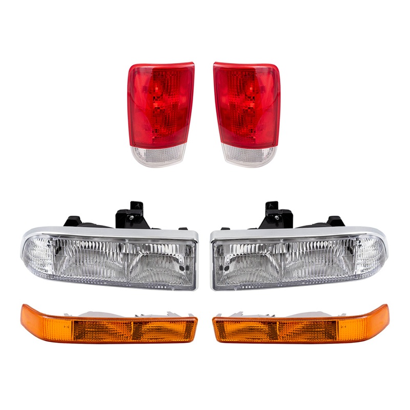 Brock Replacement Driver and Passenger Side Headlights, Park Signal Light Units W/O Fog Lights and Tail Lights 6 Piece Set Compatible with 1998-2005 Blazer