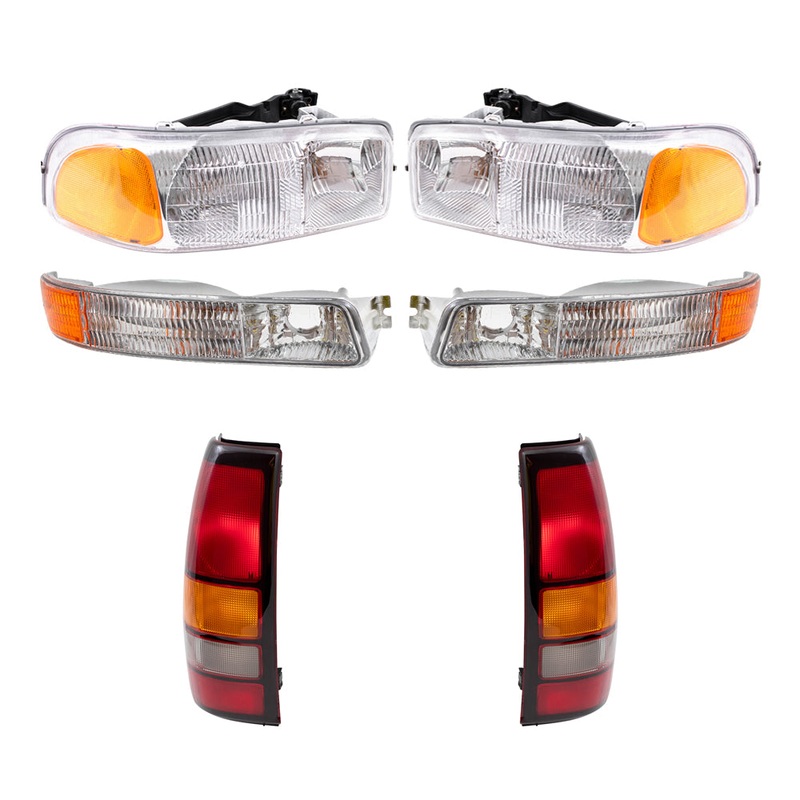 Brock Replacement Driver and Passenger Side Headlights, Park Signal Lights and Tail Lights 6 Piece Set Compatible with 2004-2006 Sierra & 2007 Sierra Classic Fleetside ONLY