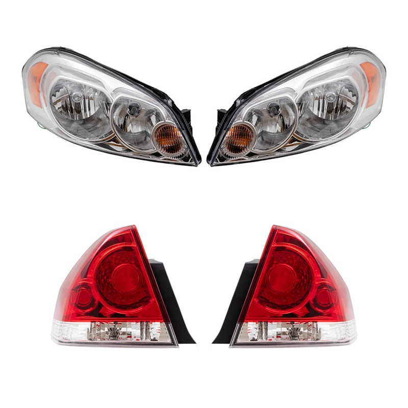Brock Aftermarket Replacement Driver Left Passenger Right Halogen Combination Headlight Assembly and Tail Lights 4 Piece Set Compatible with 2006-2013 Chevy Impala