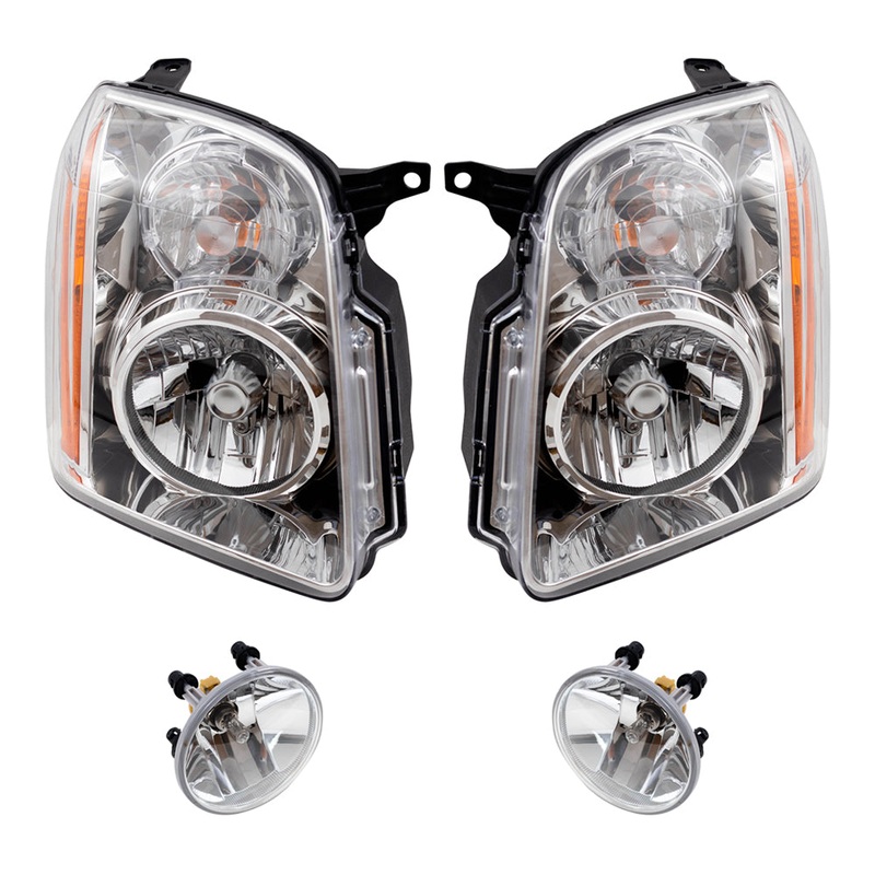 Brock Aftermarket Replacement Part Driver and Passenger Side Halogen Combination Headlight Assemblies & Fog Light Assemblies without Bezel Set Compatible with 2007-2014 GMC Yukon