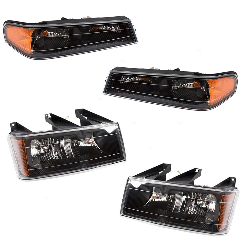 Brock Replacement 4 Pc Set Headlights and Park Signal Lights with Black Bezels Compatible with 2004-2012 Colorado Canyon Pickup Truck