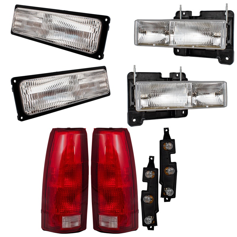 Brock Replacement 6 Pc Set Composite Headlights, Tail Lights and Front Signal Marker Lights Compatible with 1994-1999 C/K 1500 2500 3500 Old Body Style Pickup Truck