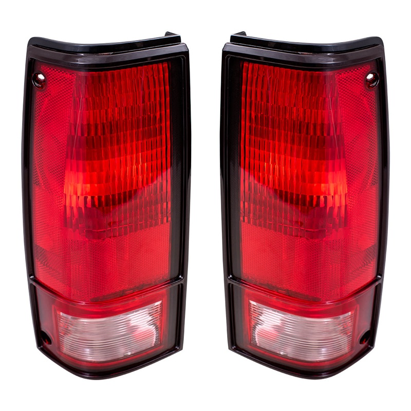 Brock Replacement Driver and Passenger Set Tail Lights with Black Bezels Compatible with 1982-1993 S10 S15 Pickup Truck 919649 919650