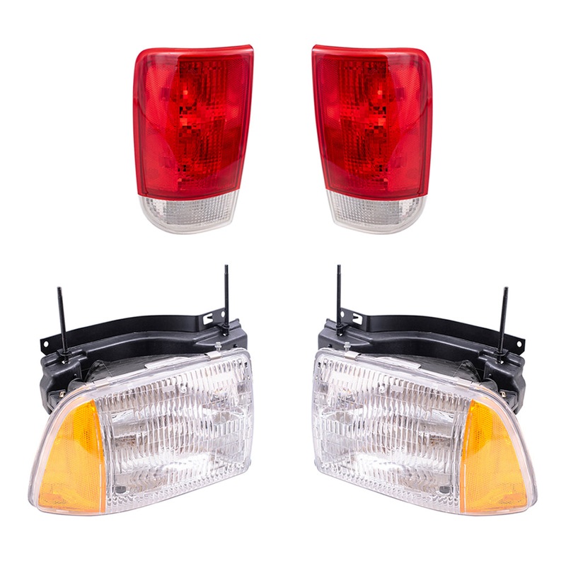 Brock Replacement Driver and Passenger Side Halogen Combination Headlight Assemblies and Tail Light Units 4 Piece Set Compatible with 1995-1997 Blazer