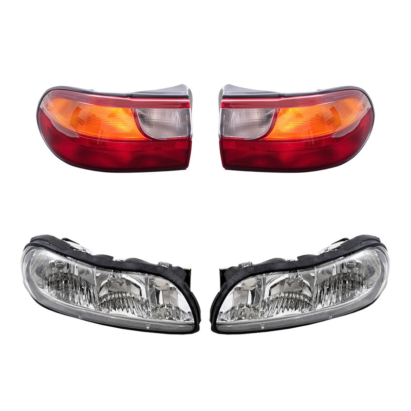 Brock Replacement Driver and Passenger Side Headlights and Tail Lights with Circuit Board Quarter Mounted 4 Piece Set Compatible with 1997-2003 Malibu & 2004-2005 Malibu Classic