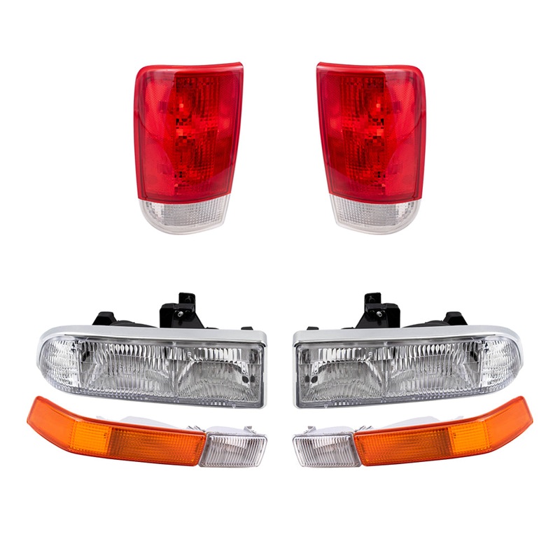 Brock Replacement Driver and Passenger Side Headlights, Park Signal Fog Lights and Tail Lights 6 Piece Set Compatible with 1998-2005 Blazer