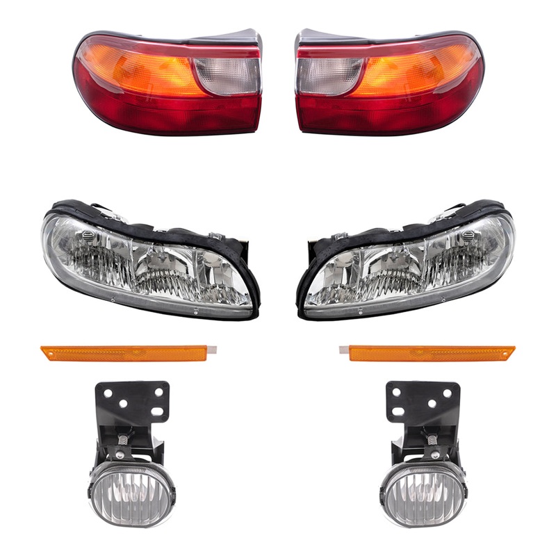 Brock Replacement Driver and Passenger Side Headlights, Side Marker Lights, Fog Lights and Tail Lights 8 Piece Set Compatible with 1997-2003 Malibu & 2004-2005 Malibu Classic