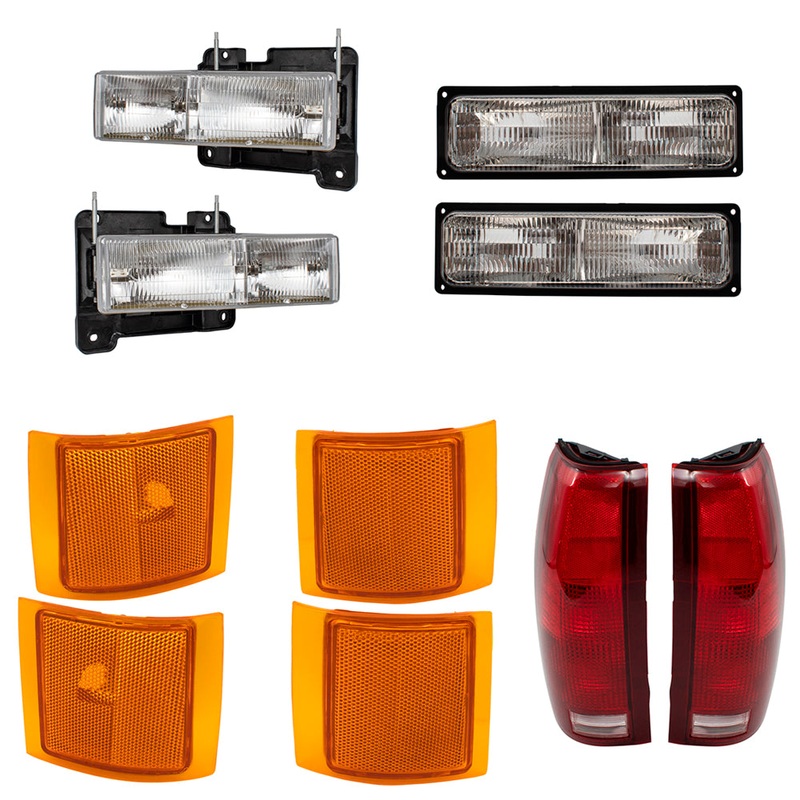 Brock Replacement for 10 Pc Set Composite Headlights, Tail Lights and Side Marker Lights Compatible with 1994-1999 C/K Old Body Style Pickup