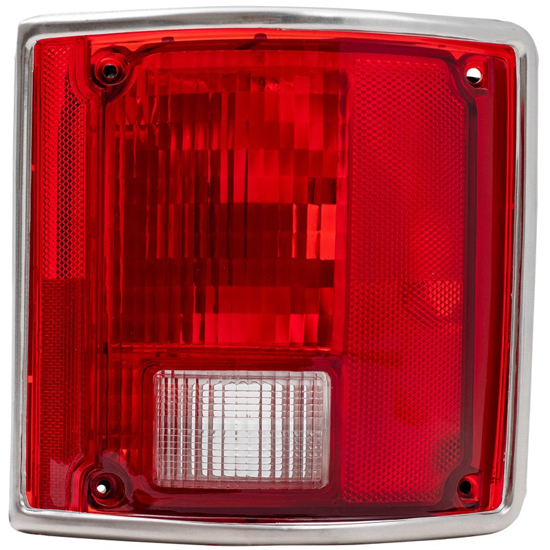Brock Replacement Passenger Tail Light with Chrome Trim Compatible with 73-91 C/K Pickup Truck SUV 5965772