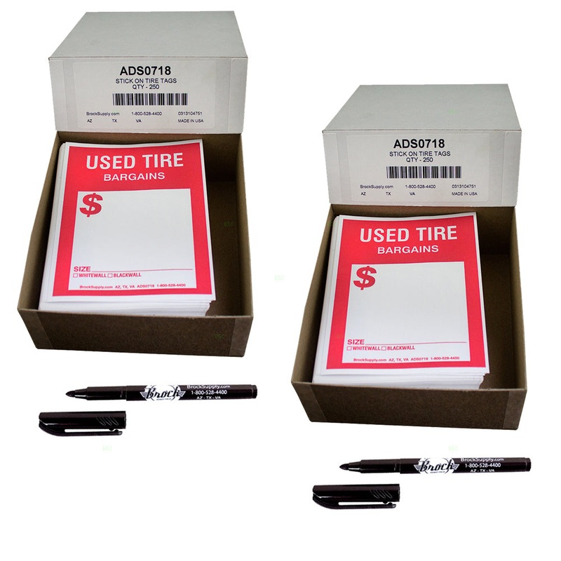 Brock Replacement for 500 Piece 2 Box Set Stick On Adhesive Used Tire Tag Sticker Labels Red & 4″ x 5 1/8″