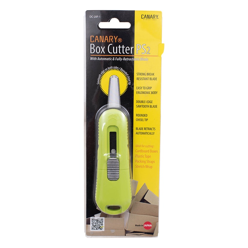 Retractable 1″ Serrated Canary Box Cutter PS2 Double Edge Blade Utility Knife Rounded Tip Adhesive Resistant Non-Stick Coating Tool DC-20F
