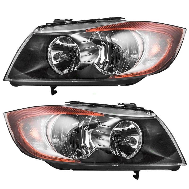 Brock Replacement Driver and Passenger Halogen Headlights Headlamps Compatible with 2006 2007 2008 3 Series E90 E91 Sedan Wagon 63116942725 63116942726