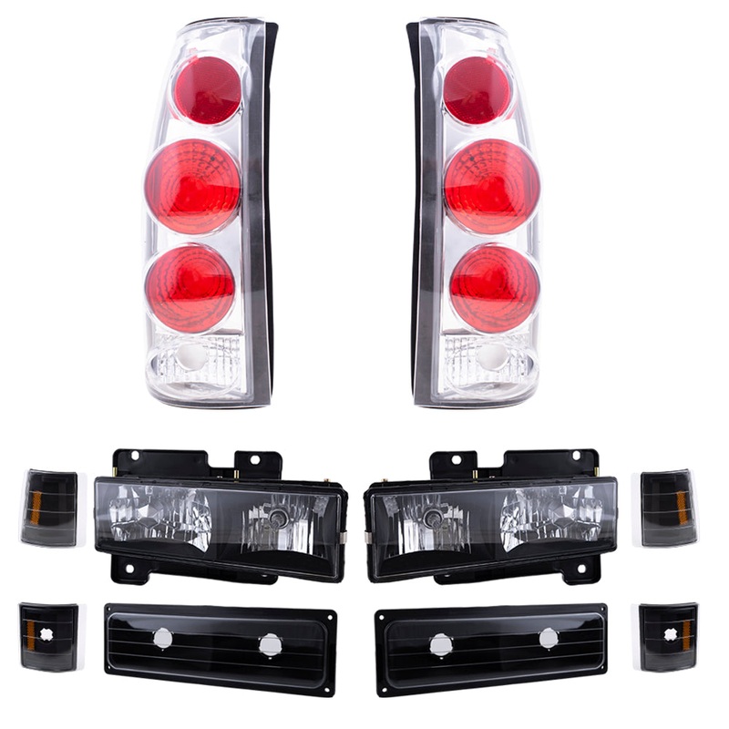 Brock Aftermarket Replacement Front Driver Left Passenger Right 10 Piece Composite Type Performance Light Set Black Bezel Compatible with 1994-2002 Chevy C/K Pickup