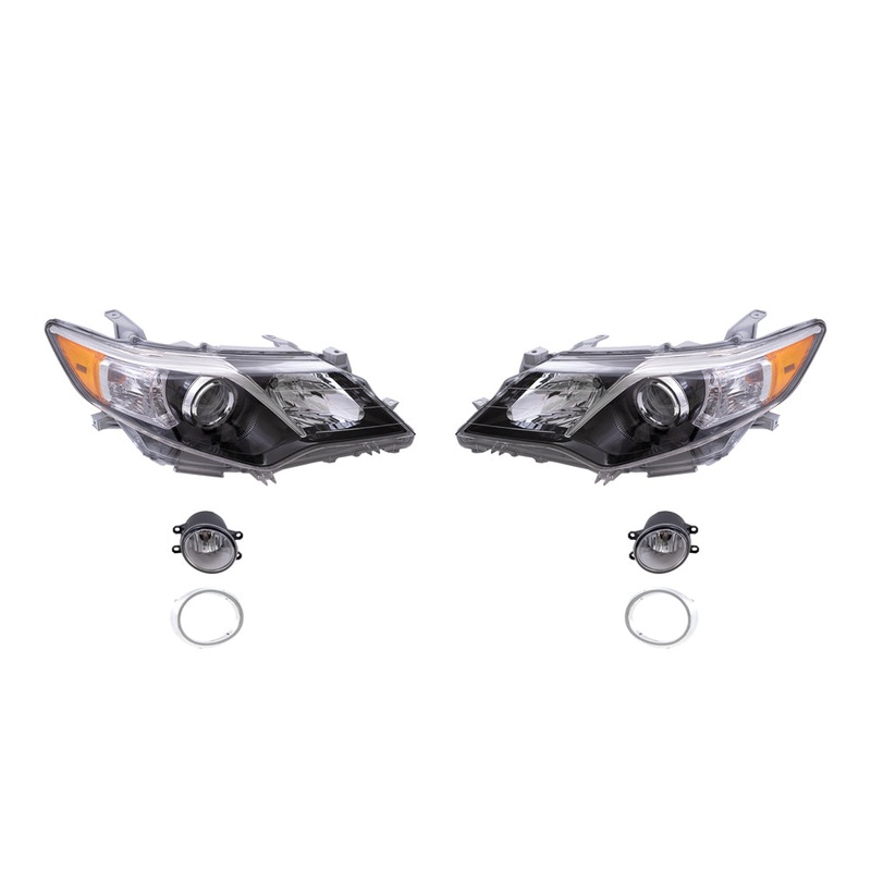 Brock Replacement Driver and Passenger Side Halogen Combination Headlights, Fog Lights and Fog Light Brackets 6 Piece Set Compatible with 2012-2014 Camry SE/SE Sport