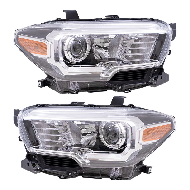 Brock Aftermarket Replacement Driver Left Passenger Right Halogen Combination Headlight Assembly Without LED Daytime Running Light Set Compatible With 2016-2017 Toyota Tacoma Without Fog Lights