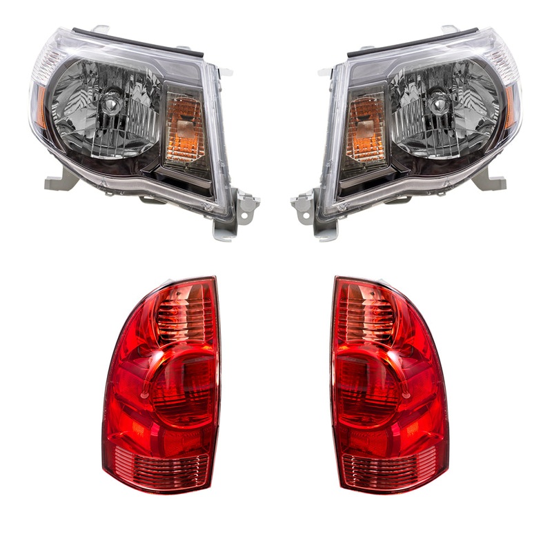 Brock Replacement 4 Pc Headlights & Tail Lights w/ Dark Chrome Bezels Compatible with 2005-2011 Tacoma