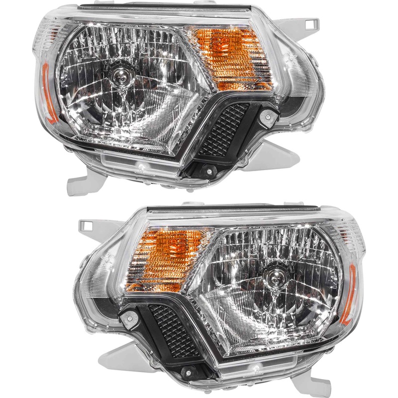 Brock Replacement Driver and Passenger Headlights with Chrome Bezels Compatible with Tacoma Pickup Truck 81150-04180 81110-04180