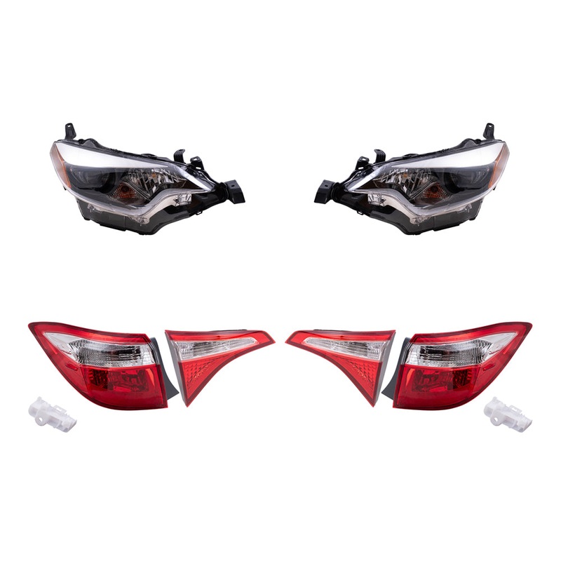 Brock Replacement Driver and Passenger Side Combination Headlight Assemblies and Tail Light Assemblies Quarter Mounted & Lid Mounted 6 Piece Set Compatible with 2014-2016 Corolla