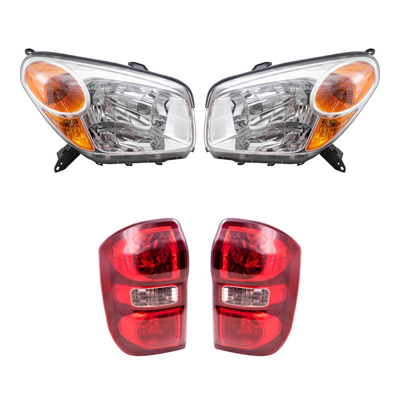 Brock Replacement Driver and Passenger Side Halogen Combination Headlight Units and Tail Light Units 4 Piece Set Comaptible with 2004-2005 Rav4